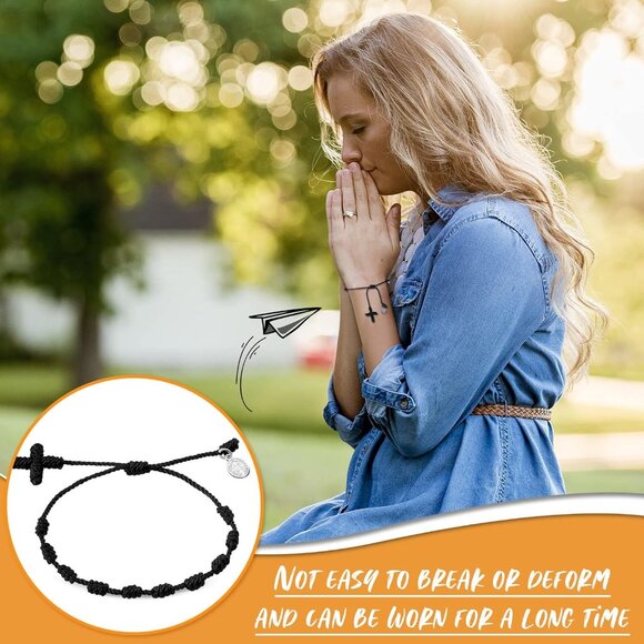 Black Men's/Women's St Benedict Medal Rosary Bracelet Adjustable Cord Chain - Picture 4 of 7